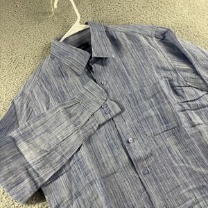 Sellers Linen Shirt Mens Small Blue Long Sleeve Button Up Lightweight Beach Vaca
